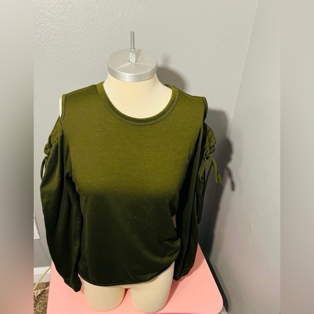 Women's Olive Green Cold Shoulder Top